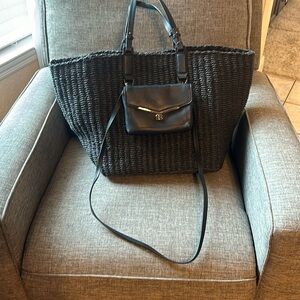 Botkier , New York straw bag with detachable purse, Black